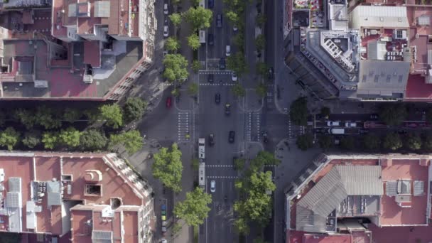 Veicoli Che Attraversano Incrocio Barcellona City Bird Eye View — Video Stock