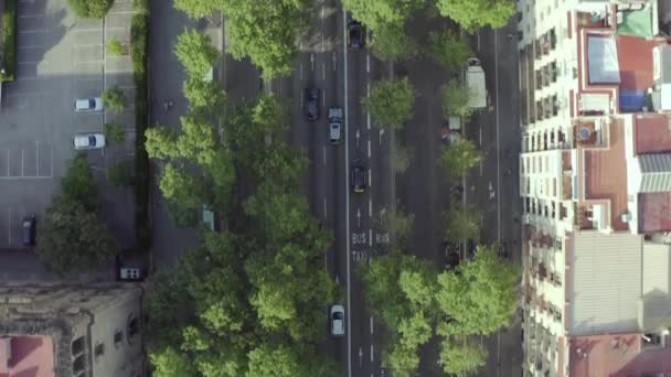 巴塞罗那繁忙城市夏季鸟瞰期间的汽车和车辆 — 图库视频影像