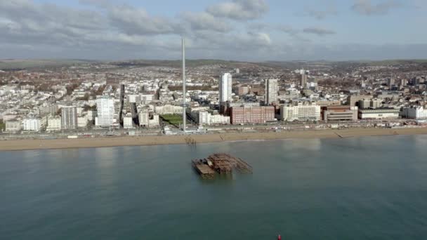 Vista Aérea Del Muelle Oeste Paseo Marítimo Brighton Reino Unido — Vídeos de Stock