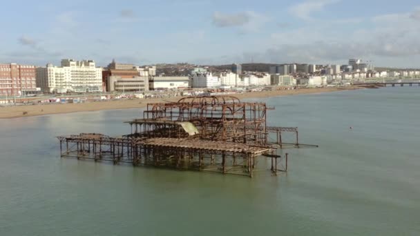 Vista Aérea Del Muelle Oeste Paseo Marítimo Brighton Reino Unido — Vídeos de Stock