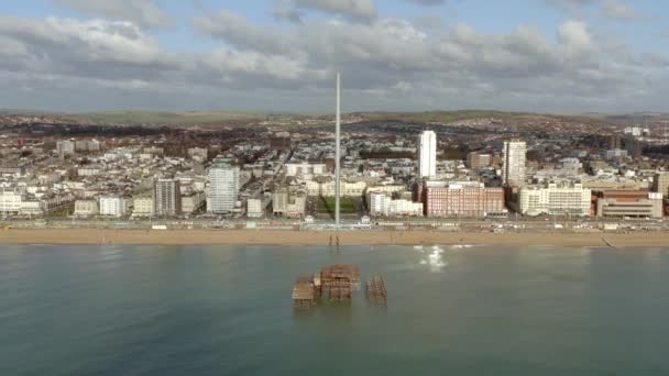 Brighton West Pier Återstår Storbritannien Flygfoto — Stockvideo