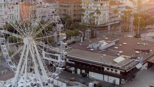 Cannes Port Een Reuzenrad Bij Zonsopgang — Stockvideo