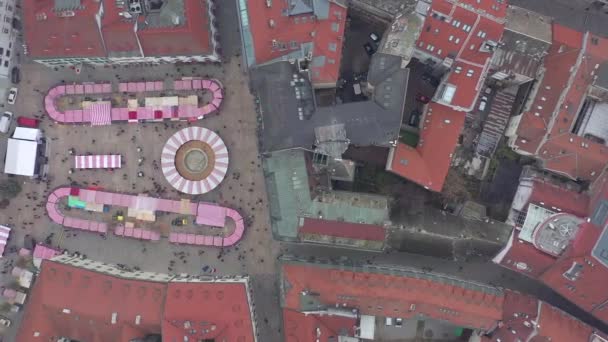 Άποψη Bird Eye Από Μια Εορταστική Χριστουγεννιάτικη Αγορά Μια Πόλη — Αρχείο Βίντεο