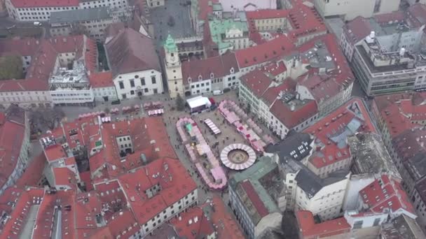 Belo Mercado Natal Inverno Uma Cidade Vista Uma Vista Aérea — Vídeo de Stock