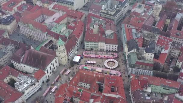 Belo Mercado Natal Inverno Uma Cidade Vista Uma Vista Aérea — Vídeo de Stock