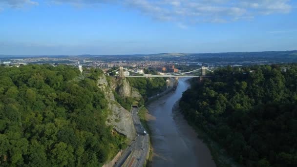 High Level Aerial View Clifton Suspension Bridge Bristol City — Stock Video