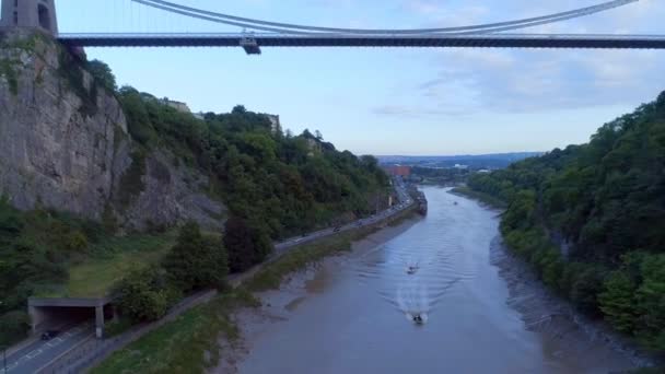 Vista Aérea Ascendente Ponte Suspensão Clifton Cidade Bristol — Vídeo de Stock