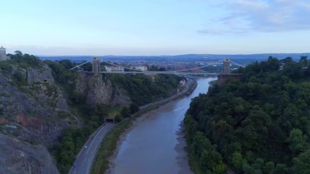 High Level Aerial View Clifton Suspension Bridge Bristol City — Stock Video