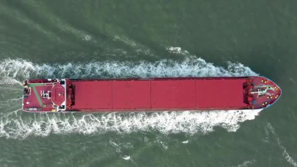 Bird Eye View Cargo Ship Sea — стоковое видео