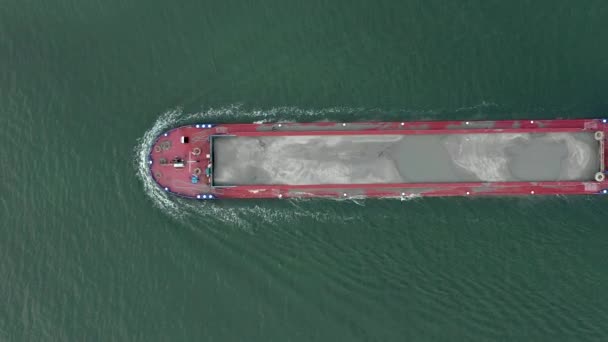 Bird Eye View Cargo Barge Sea — стоковое видео