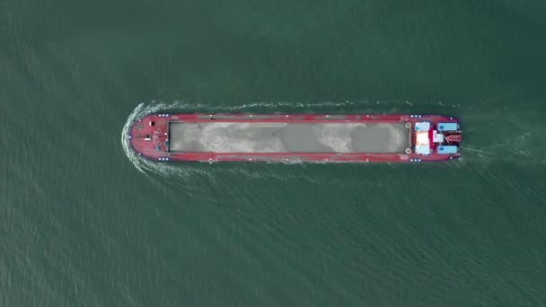 Bird Eye View Cargo Barge Sea — стоковое видео