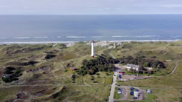 Lyngvig Fyr Kuzey Danimarka Nın Kumulları Nda Bir Deniz Feneri — Stok video