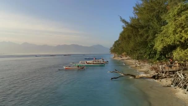 Praia Pitoresca Com Barcos Pesca Turismo Atracados Costa — Vídeo de Stock