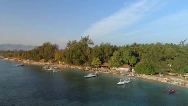 Picturesque Beach Fishing Tour Boats Moored Shore — Stock Video