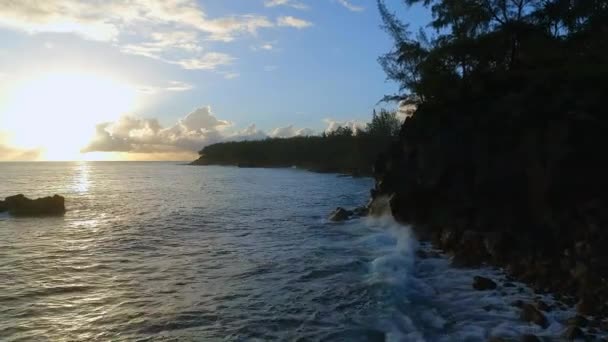 Rocky Coastline Νωρίς Πρωί Στη Χαβάη — Αρχείο Βίντεο