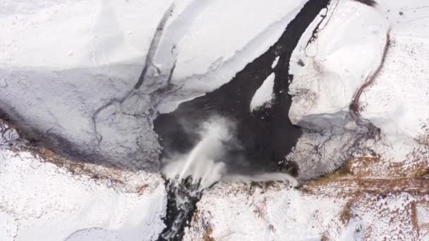 Seljalandsfoss Waterval Een Natuurlijke Toeristische Attractie Ijsland Vanuit Lucht — Stockvideo