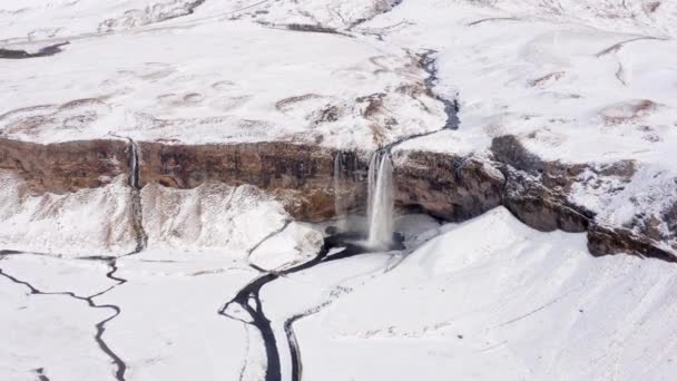 Der Wasserfall Seljalandsfoss Ist Ein Naturdenkmal Island Aus Der Luft — Stockvideo