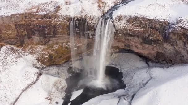 Seljalandsfoss Waterfall Attrazione Naturale Riferimento Islanda Dall Aria — Video Stock