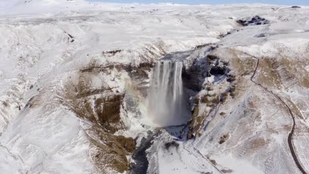 Der Skogafoss Wasserfall Ist Eines Der Wahrzeichen Islands Und Eine — Stockvideo