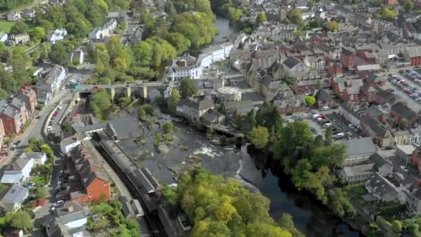 Aerial Flight Llangollen Town North East Wales Aerial View — Stock video