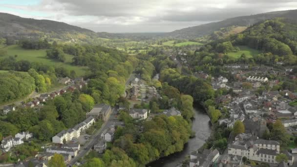 Flight Llangollen Town North East Wales Aerial View — Stock video