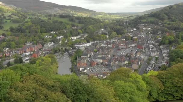 Llangollen Uma Cidade Turística Nordeste País Gales Vista Aérea — Vídeo de Stock