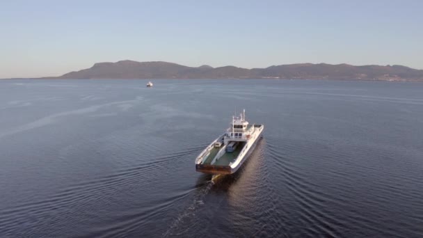 Norwegian Ferry Service Crossing Fjord Carrying Passengers Vehicles — Stock Video