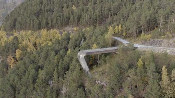 Rozhledna Norsku Obklopen Bujnými Lesy Obrovskými Fjordy — Stock video