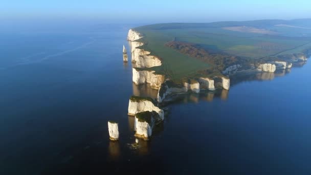 Old Harry Rocks Ein Natürliches Küstenmerkmal Englands Aus Der Luft — Stockvideo