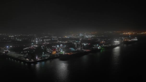 Nacht Zeitraffer Des Frachtschiffes Hafen Das Fracht Bewegt — Stockvideo
