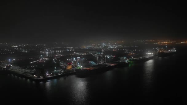 Trasferimento Notturno Della Nave Portarinfuse Carico Nel Porto Carico Movimento — Video Stock