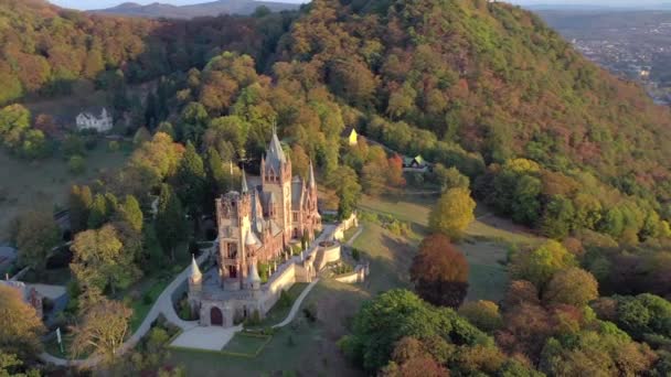 Oud Kasteel Met Uitzicht Rijn Duitsland Herfst — Stockvideo