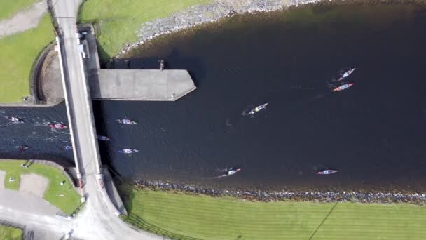 Canoeists Seen Bird Eye View Crossing Canal Lock — Stock Video