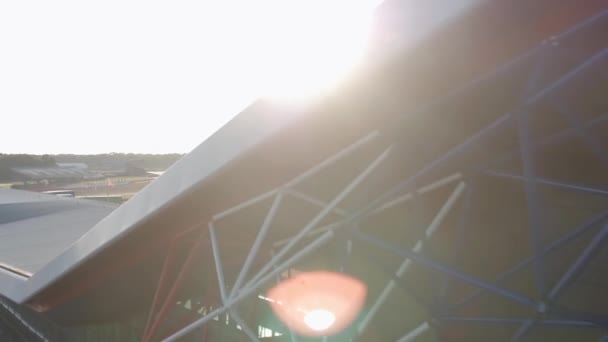 Salida Del Sol Vista Del Circuito Silverstone Race Pit Straight — Vídeos de Stock