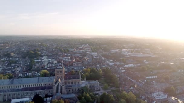 Vista Aérea Del Amanecer Ciudad Albans Inglaterra — Vídeos de Stock