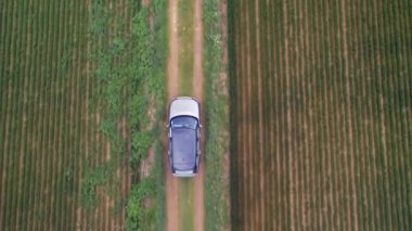Yoldan çıkan lüks bir SUV 'un Kuş Gözü Manzarası