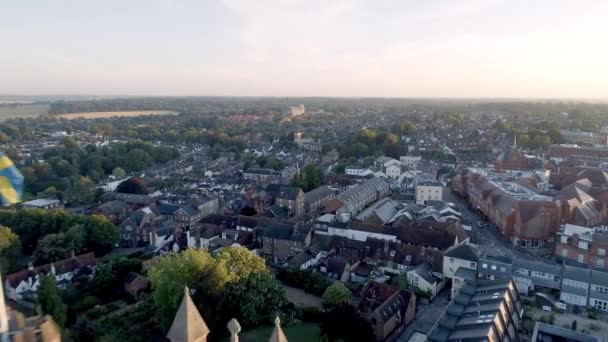 Nascer Sol Vista Aérea Cidade Albans Sua Catedral Inglaterra — Vídeo de Stock