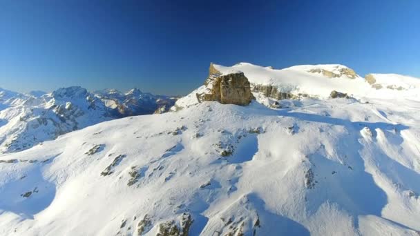 Mountain Peak Ski Runs Aerial View — Stock Video