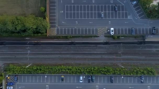 Vue Oiseaux Train Dans Une Gare — Video