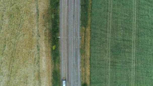 Blick Aus Der Vogelperspektive Auf Einen Pendlerzug Auf Dem Land — Stockvideo