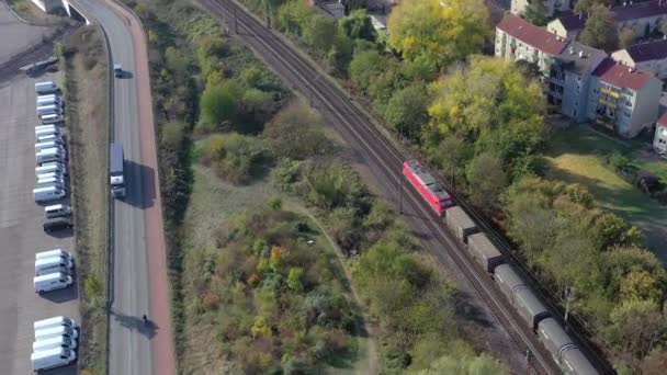 Freight Train Moving Cargo Urban Area — Stock Video
