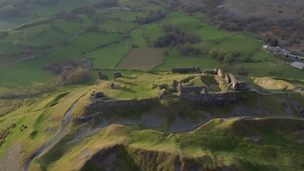 Aerial View Ruins Castell Dinas Bran Wales — Stock video