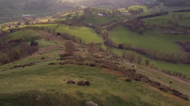 Sunset Aerial View Walesi Völgyek Táj — Stock videók