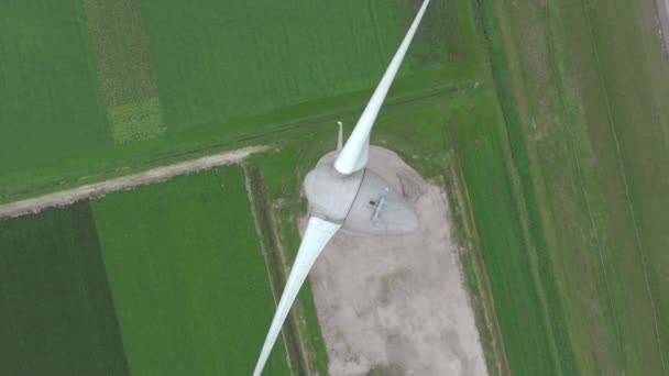 Bird Eye View Giant Wind Turbine Used Renewable Energy — стоковое видео
