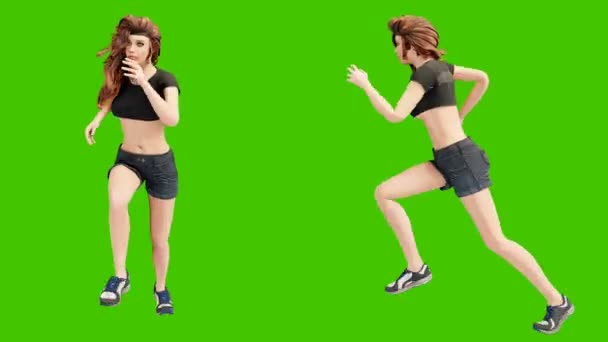 A young beautiful woman is engaged in sports exercises. Looping 3D animation of wellness concept in front of green screen. — Stock Footage A young beautiful woman is engaged in sports exercises. Looping 3D animation of wellness concept in front of green screen. Royalty Free Stock Video