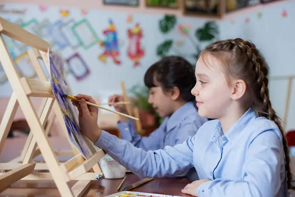 Two Girls Art School Draw Pictures Royalty Free Stock Photos