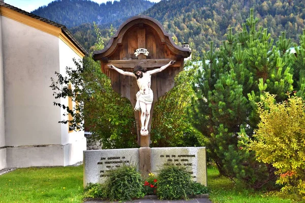 Panoramę Miasta Ośrodek Scharnitz Scharnitz Scharnitz Ośrodek Narciarski Gminy Austrii — Zdjęcie stockowe