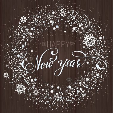 Yeni yıl ahşap snowlakes arka plan