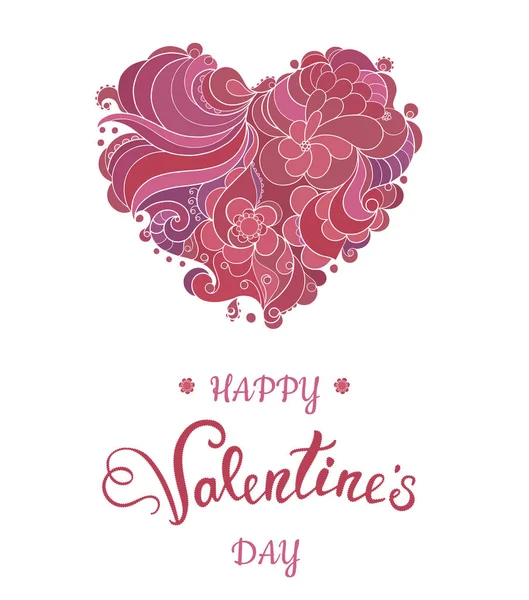 Valentim cartão de saudação com coração ornamentado floral e letras. Ilustração vetorial EPS10 . — Vetor de Stock
