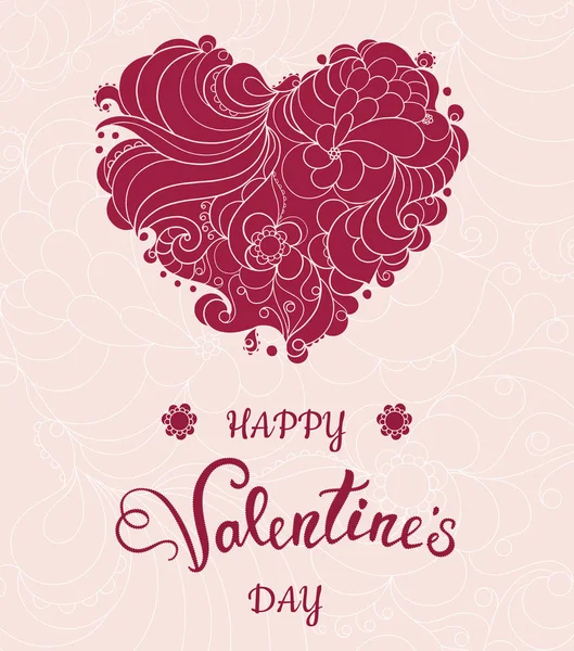 Valentine wenskaart met rood hart op florale achtergrond. Vectorillustratie Eps10. — Stockvector